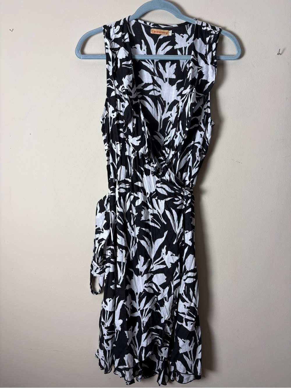 Caravanserai Black & White Floral Cotton Wrap Dress L/XL